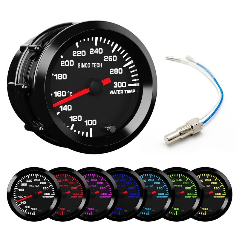 SINCO TECH 7 Color Gauge Kit 2" 52mm Automobile Backlight Pointer Car Meter with Sensor (Water Temp F) - Image 1